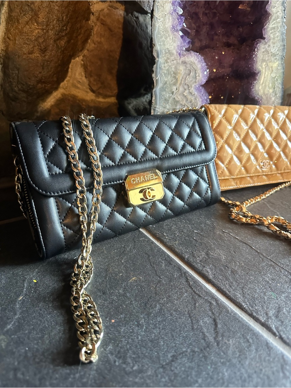 Chanel Quilted Black purse + Chanel peach nude purse (2)